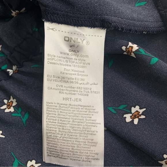 ASOS Only Blue Flora Sheer Long Sleeve High Neckline Top Blouse Size Medium - Picture 8 of 11